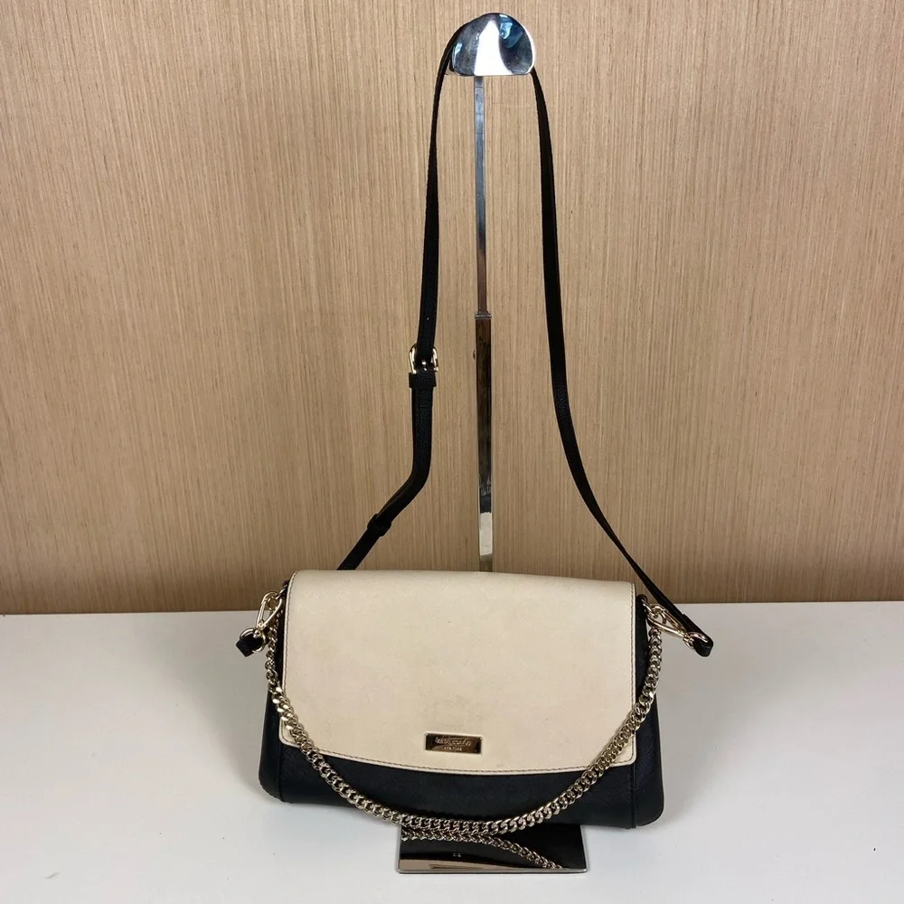 Kate Spade Two Tone Black Cream Chain Crossbody Shoulder Bag